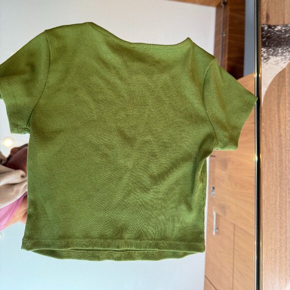 Pre-loved 70's Green Princess Polly Cropped Ribbed T - Size 2 - Picture 3 of 3